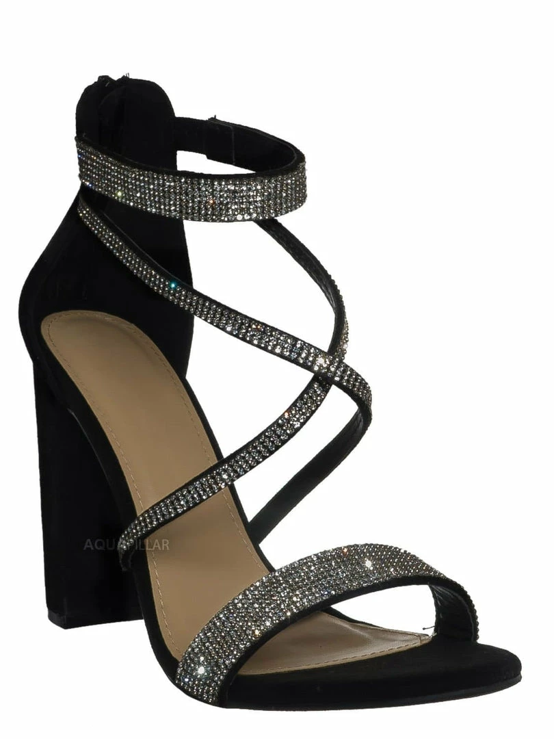Wild Diva Morrina14 Rhinestone Block Heel Sandal - Women Crystal Dance Shoes