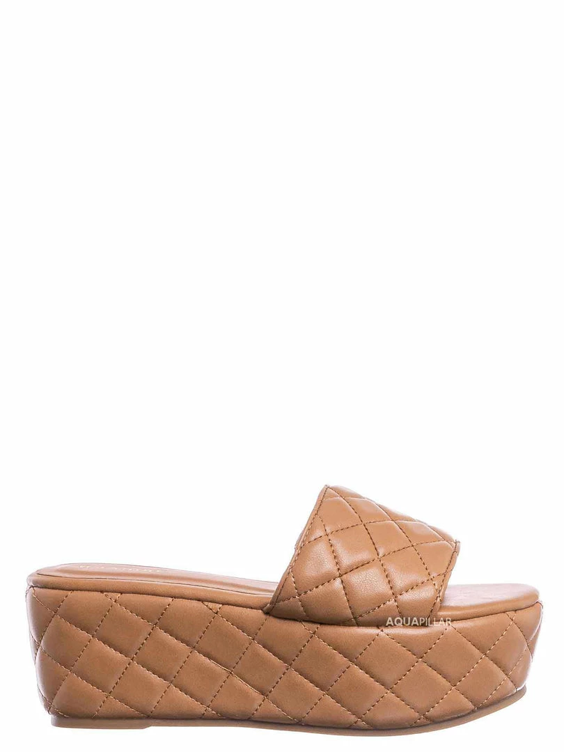 Bamboo New Purchase23 Quilted Flatform Slipper Mule - Platform Diamond Stitch Slide Sandals