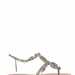 Bamboo Jewel44 Boho Rhinestone Crystal Thong Sandal - Women Bling Chain Link Gladiators