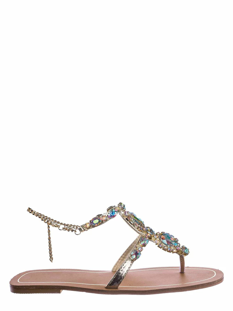 Bamboo Jewel44 Boho Rhinestone Crystal Thong Sandal - Women Bling Chain Link Gladiators