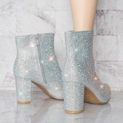 Forever Link Iceberg12 Rhinestone Crystal Disco Booties, Women Gogo Heel Boots New