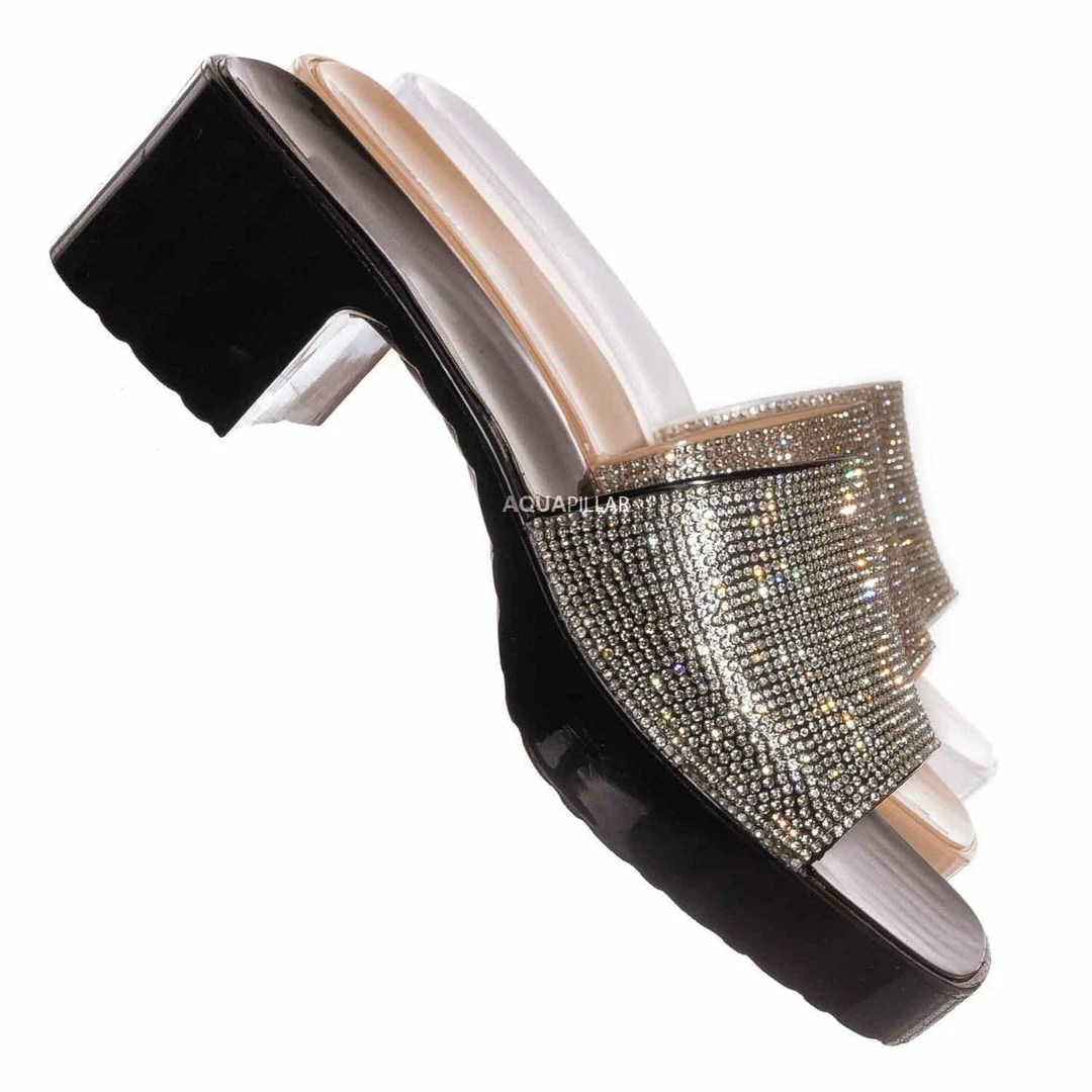 Forever Link List16 Womens Rhinestone Crystal Jelly Block Heel Mule Slide New