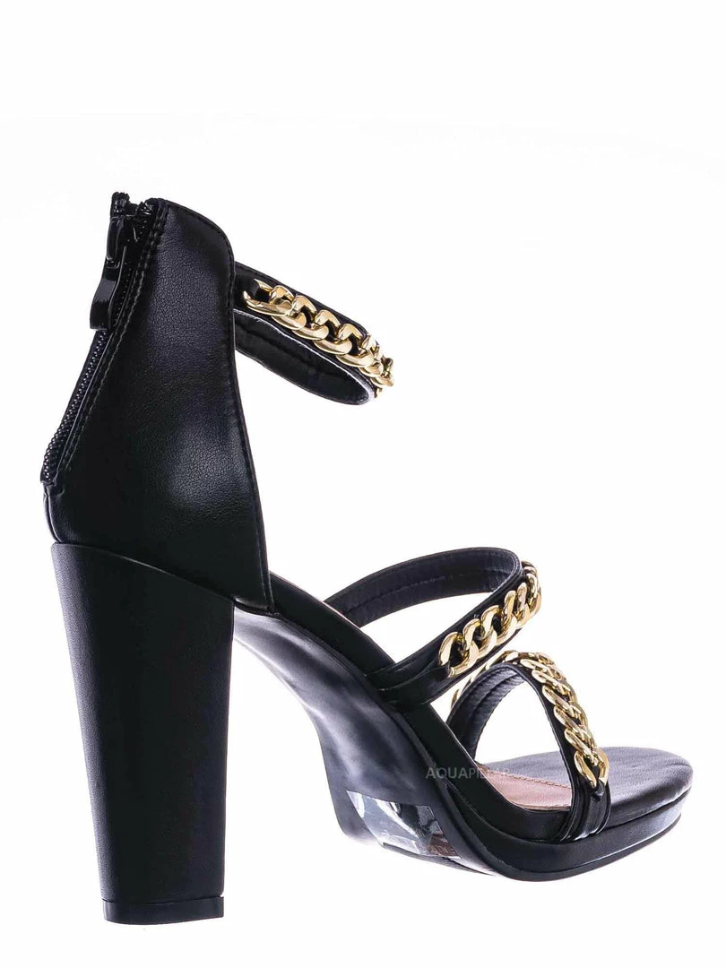 Top Moda Choo28 High Heel Chain Sandal - Womens Block Heel Strappy Open Toe Shoes