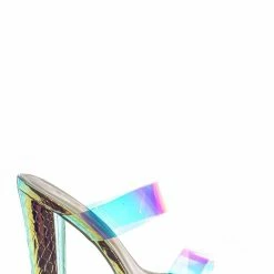 X2B Kimberly5 Iridescent Clear Vinyl Sandal - Chunky High Heel Strappy Lucite Slides New