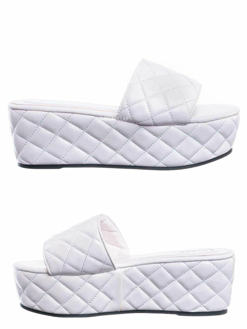 Bamboo New Purchase23 Quilted Flatform Slipper Mule - Platform Diamond Stitch Slide Sandals