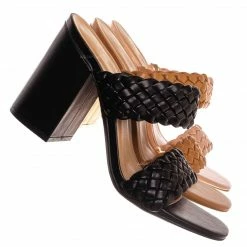 Bamboo New Milestone13 Thin Woven Block Heel Slide - Women Slipper Shoes