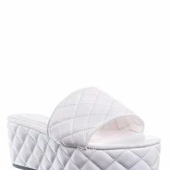 Bamboo New Purchase23 Quilted Flatform Slipper Mule - Platform Diamond Stitch Slide Sandals