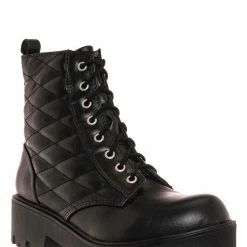 Soda Dawson Diamond Quilted Block Heel Combat Boots
