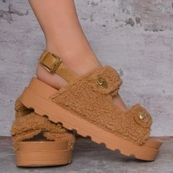 Liliana Montana3 Plush Faux Fur Slingback Molded Footbed Slipper New