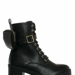 Forever Link New Pacific33 Utilitarian Combat Boots W Pouch - Lace Up Heel Bootie