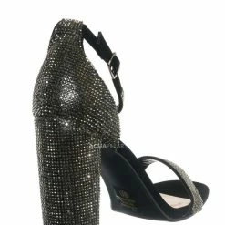 Delicious Lily Rhinestone Two Piece Block Heel Sandal - Women Sparkling Shoe New