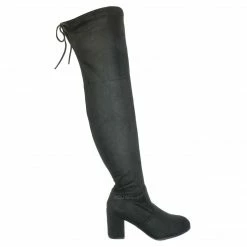 Forever Link New Life30 Thigh High Block Heel Boots - Women Rear Tie Shoe