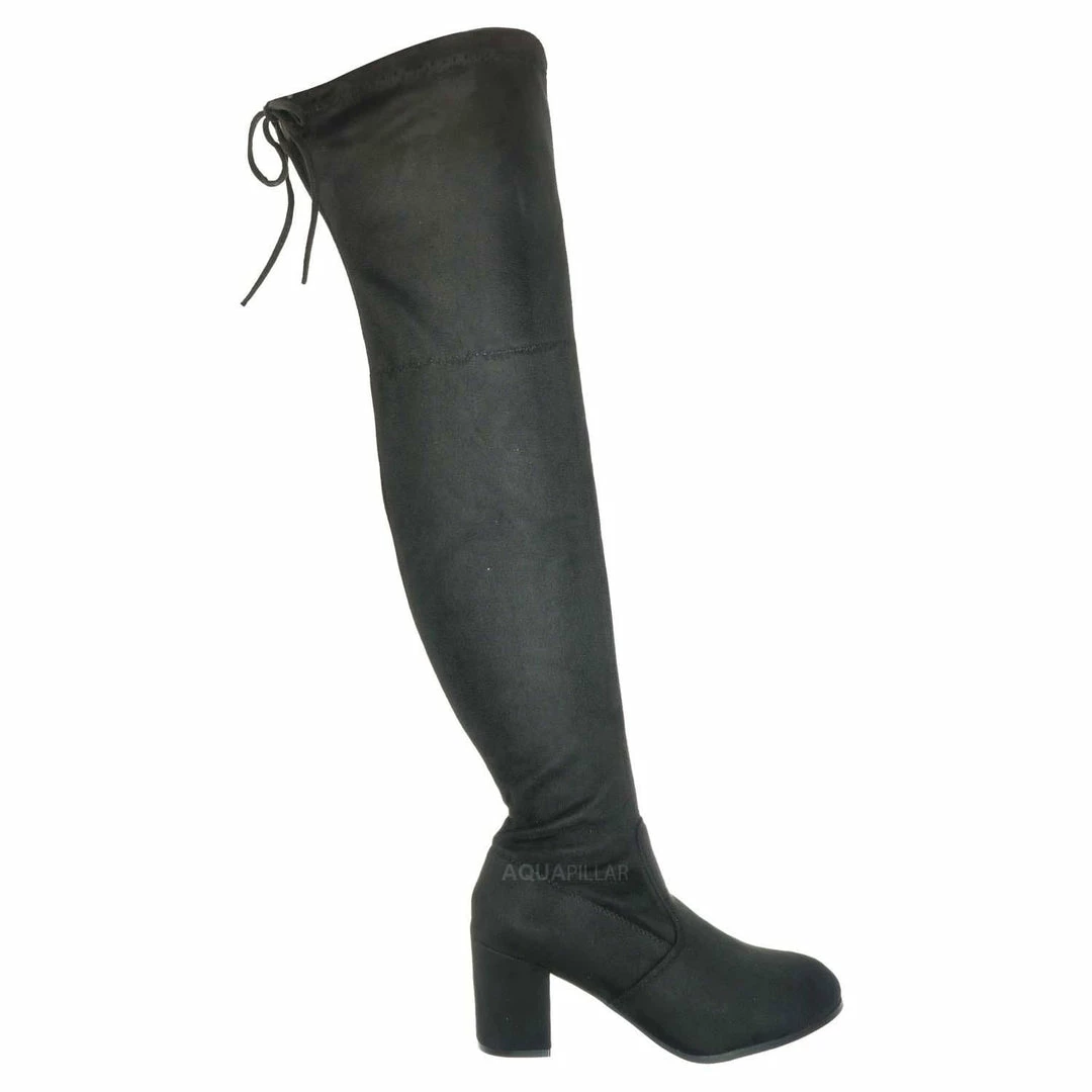 Forever Link New Life30 Thigh High Block Heel Boots - Women Rear Tie Shoe