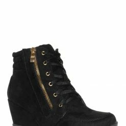 Forever Link Peggy56 90's Zip Hidden Wedge Sneaker - Athleisure Lace Up Casual Heel