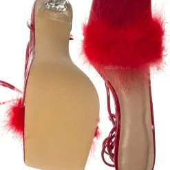 Wild Diva New Bonia04 Leg Wrap Fluffy Feather Sandal - Women Lace Up Heel S