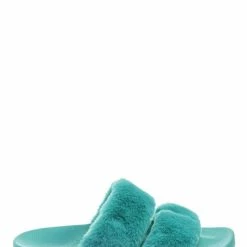 Bamboo Liv04 Faux Fur Footbed Slides - Cozy Double Strap Furry Contour Slide In Sandals
