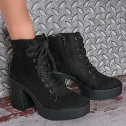 Bamboo New Instant05 Chunky Block Heel Lace Up Boots - Women Combat Bootie