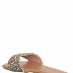 Top Moda Mesa27 Rhinestone Crystal Wide Vamp Slide, Women Summer Slipper