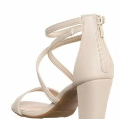 Top Moda New Beth8 Crisscross Ankle Strap Block Heel Sandal, Women Dress Shoes