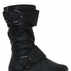 Forever Link New Klein80K Children Flat Boots - Kids Slouch Buckle Shoe