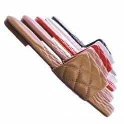 Forever Link New Padded06 Puffy Quilted Slide Sandal - Womens Open Squared Toe Slipper Flat Shoes