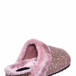 Forever Link New Benefit13 Rhinestone Crystal Moccasin Furry Footbed Slipper