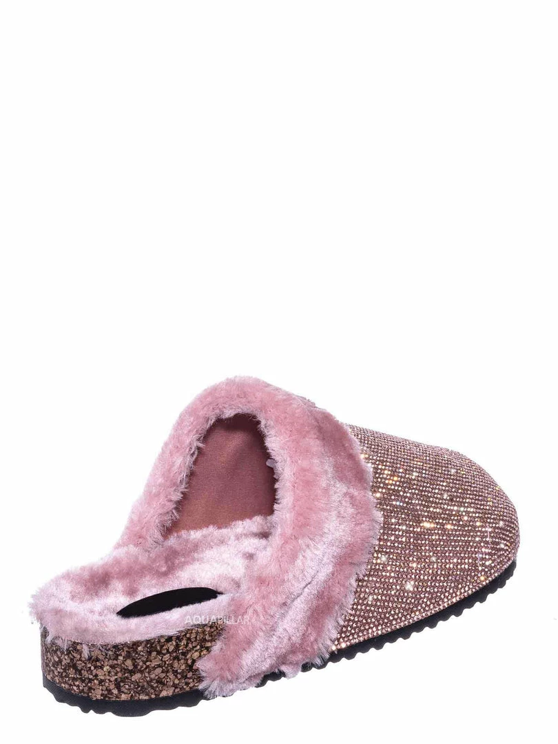 Forever Link New Benefit13 Rhinestone Crystal Moccasin Furry Footbed Slipper