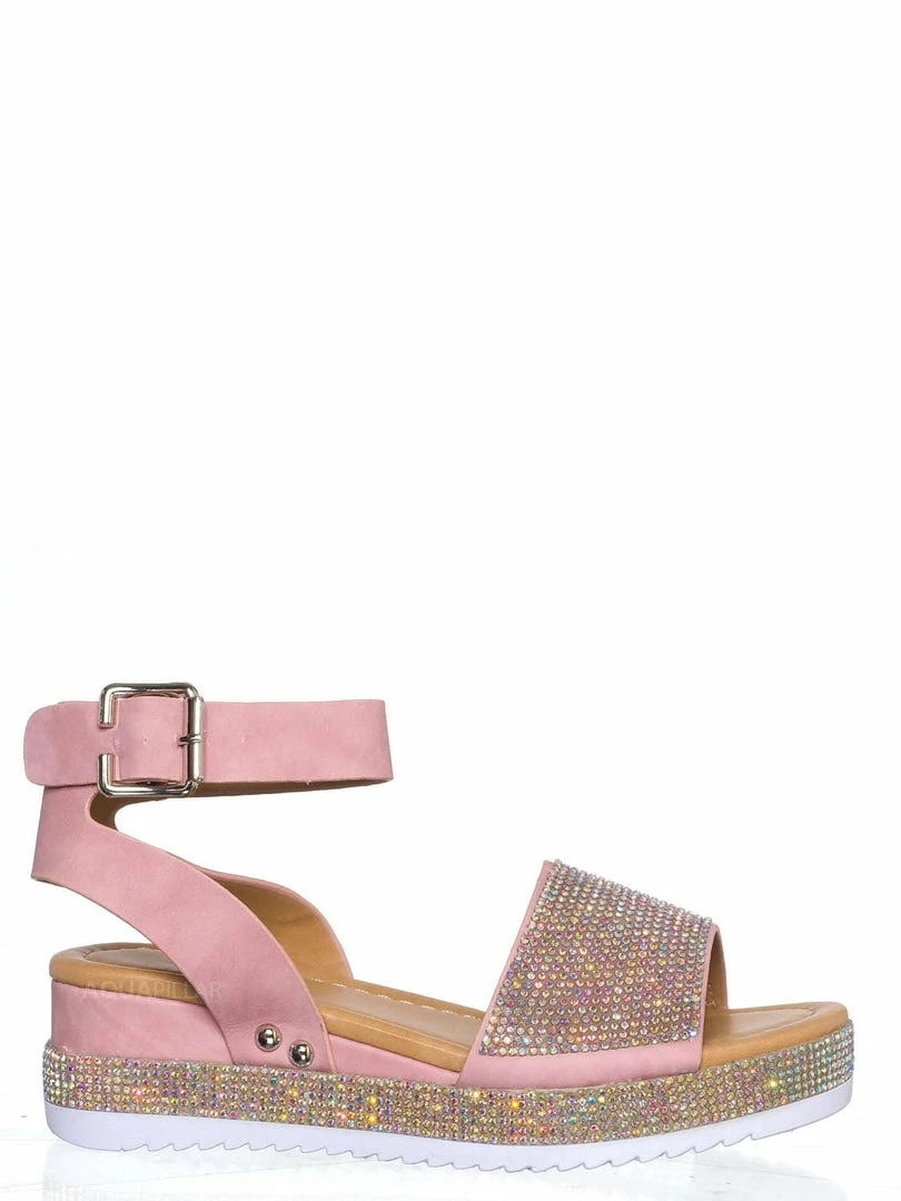 Forever Link New Luxury96K Kids Rhinestone Glitter Flatform Sandal - Little Girl Crystal Platform