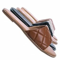 Top Moda New Mick1 Matelassé Quilted Sliders W Metal Stud Welt - Stitch Punk Rock Slipper