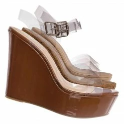 Bamboo Choice89 Clear Lucite Platform Wedge Sandal, Women's Transparent Shoes