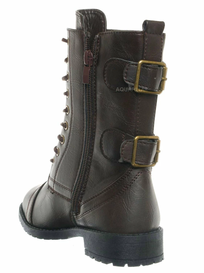 Forever Link Mountain81K Childrens Zip Up Combat Boots - Boy Girl Calf High Shoes