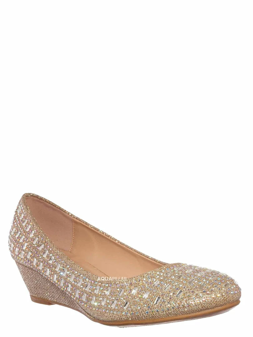 Forever Link Fisher3 Rhinestone Embellished Low Wedge Pump, Women Dress Shoes New