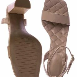 Top Moda New Pita48 Matelassé Quilted Chunky Heel Sandal - Women Adjustable Ankle Strap Shoes