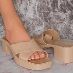 Glaze Delana3 Jelly Block Heel Clogs - Women Slip On Sandal