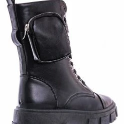 Bamboo New Staging09 Utilitarian Combat Biker Boots W Add On Purse Pocket Pouch