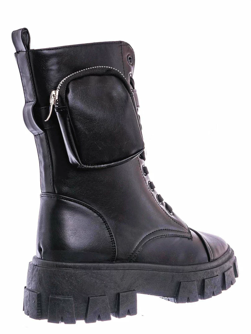 Bamboo New Staging09 Utilitarian Combat Biker Boots W Add On Purse Pocket Pouch