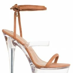 Liliana New Mafia1 Lucite Glass Heel Leg Wrap Sandal , Women Party Dance Shoes
