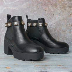 Bamboo Vista14 Rhinestone Block Heel Chelsea Boots - Womens Ankle Bootie