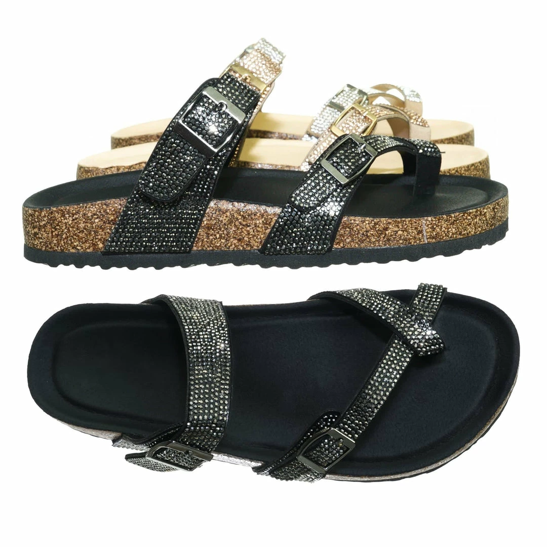 Bamboo Berk03 Rhinestone Molded Footbed Sandal - Women Crystal Slide In Contour Insole New