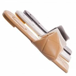 Bamboo New Block22 Quilted Flat Slipper Sandal - Womens Open Square Toe Slides