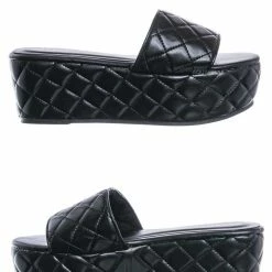 Bamboo New Purchase23 Quilted Flatform Slipper Mule - Platform Diamond Stitch Slide Sandals