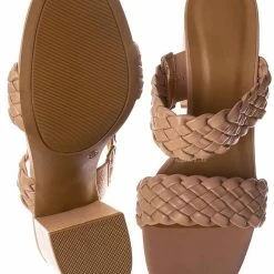 Bamboo New Milestone13 Thin Woven Block Heel Slide - Women Slipper Shoes