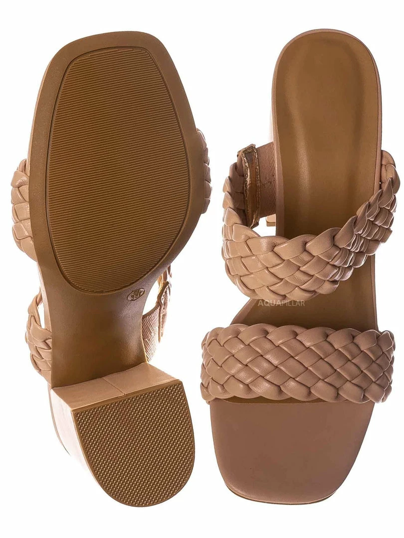 Bamboo New Milestone13 Thin Woven Block Heel Slide - Women Slipper Shoes