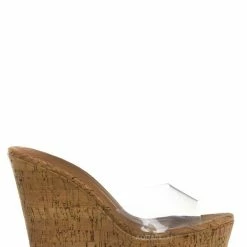 Bamboo Chosen18 Clear Platform Wedge Mule - Womens Cork Sandal