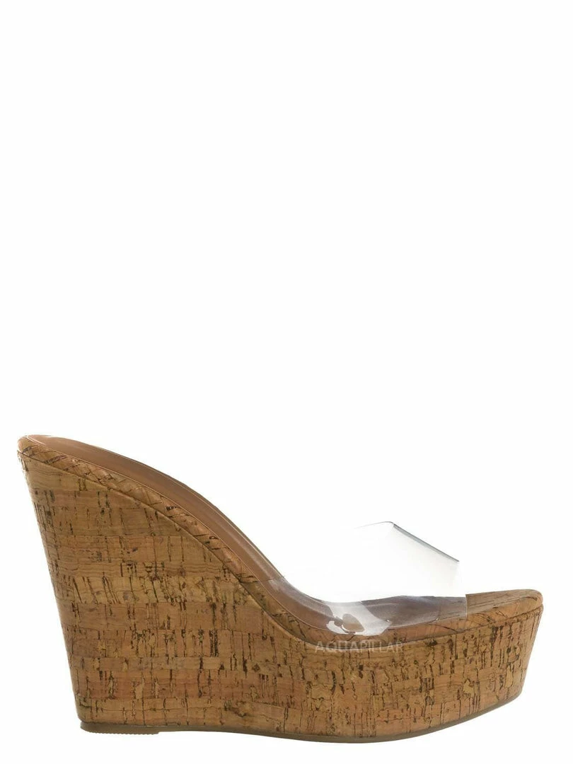Bamboo Chosen18 Clear Platform Wedge Mule - Womens Cork Sandal