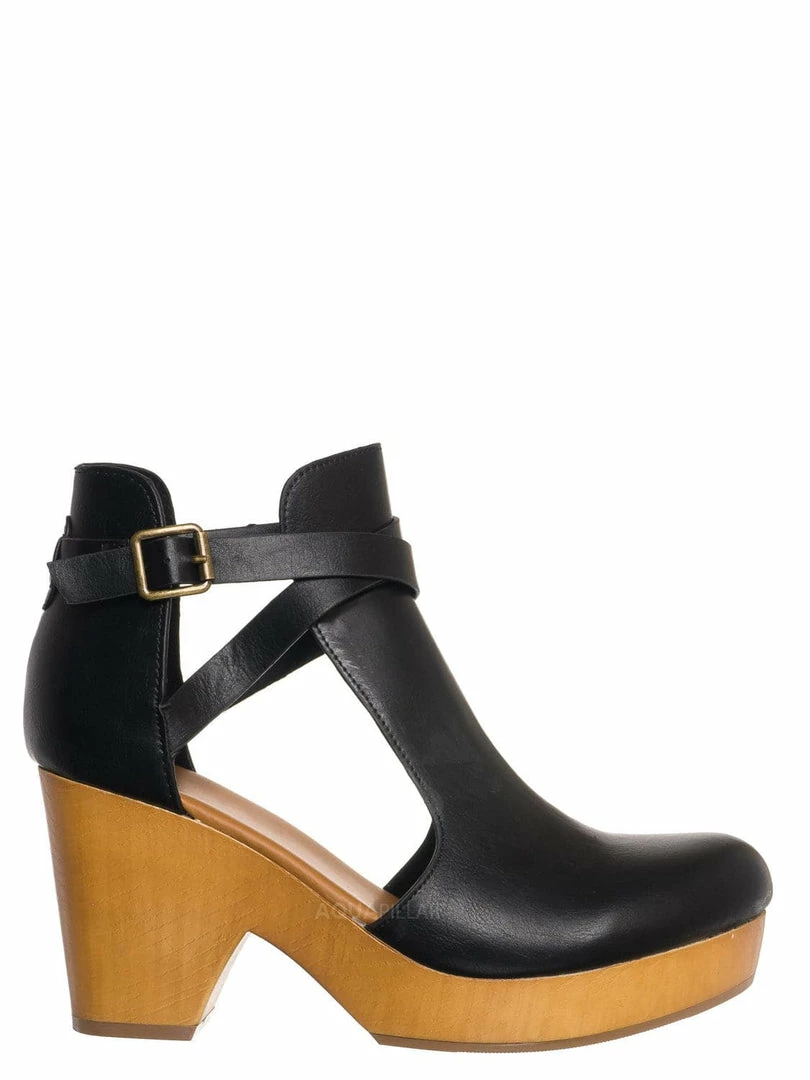 Bamboo Advance01 Belted Side Cut-Out Bootie Clog, Women Lightweight Wooden Shoes