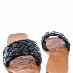 Bamboo Sunbathe78 Flat Puffy Woven Sandal - Women Summer Open Toe Slide In Weaving Mule New