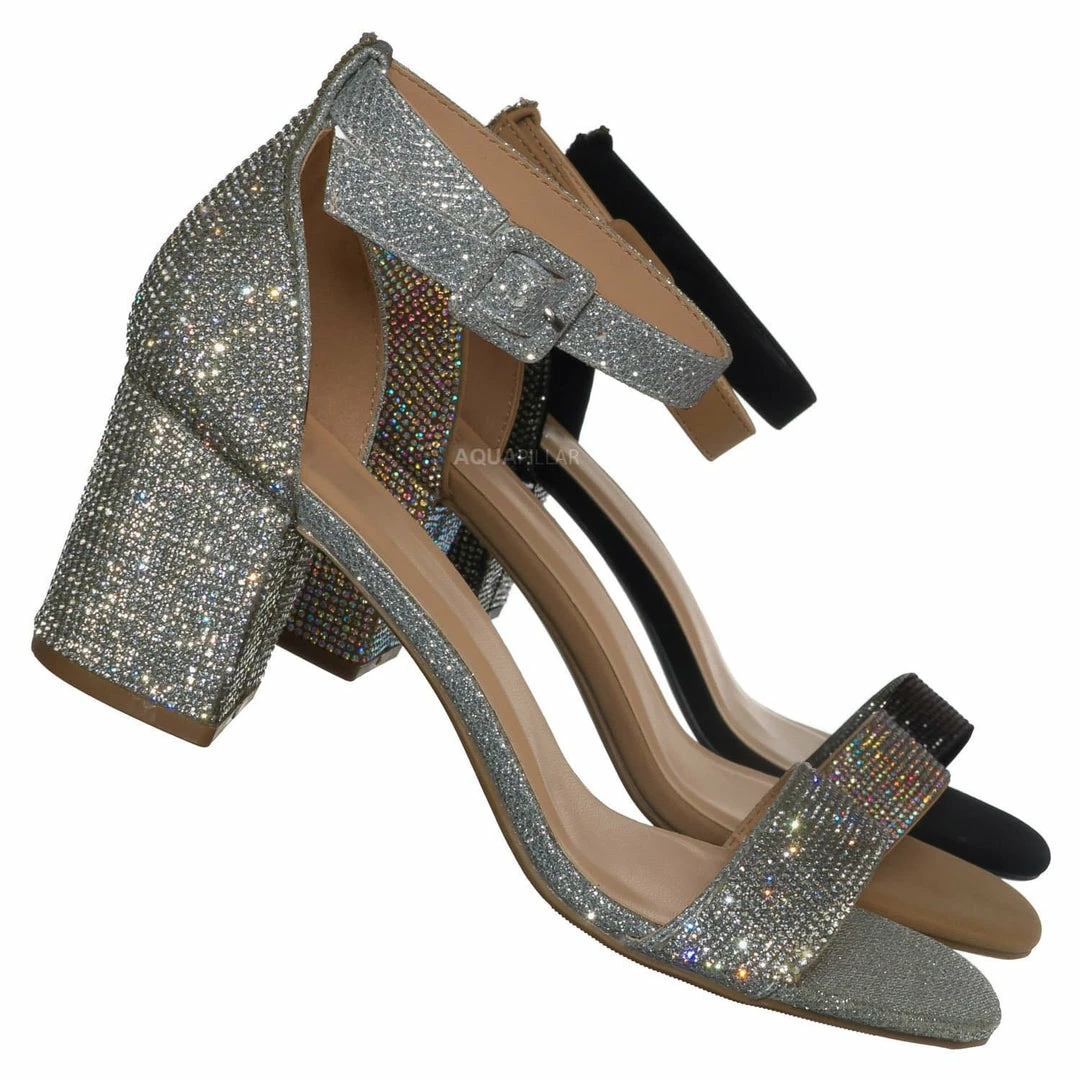 Delicious Crete Rhinestone Block Heel Sandal - Women Dance Shoes New