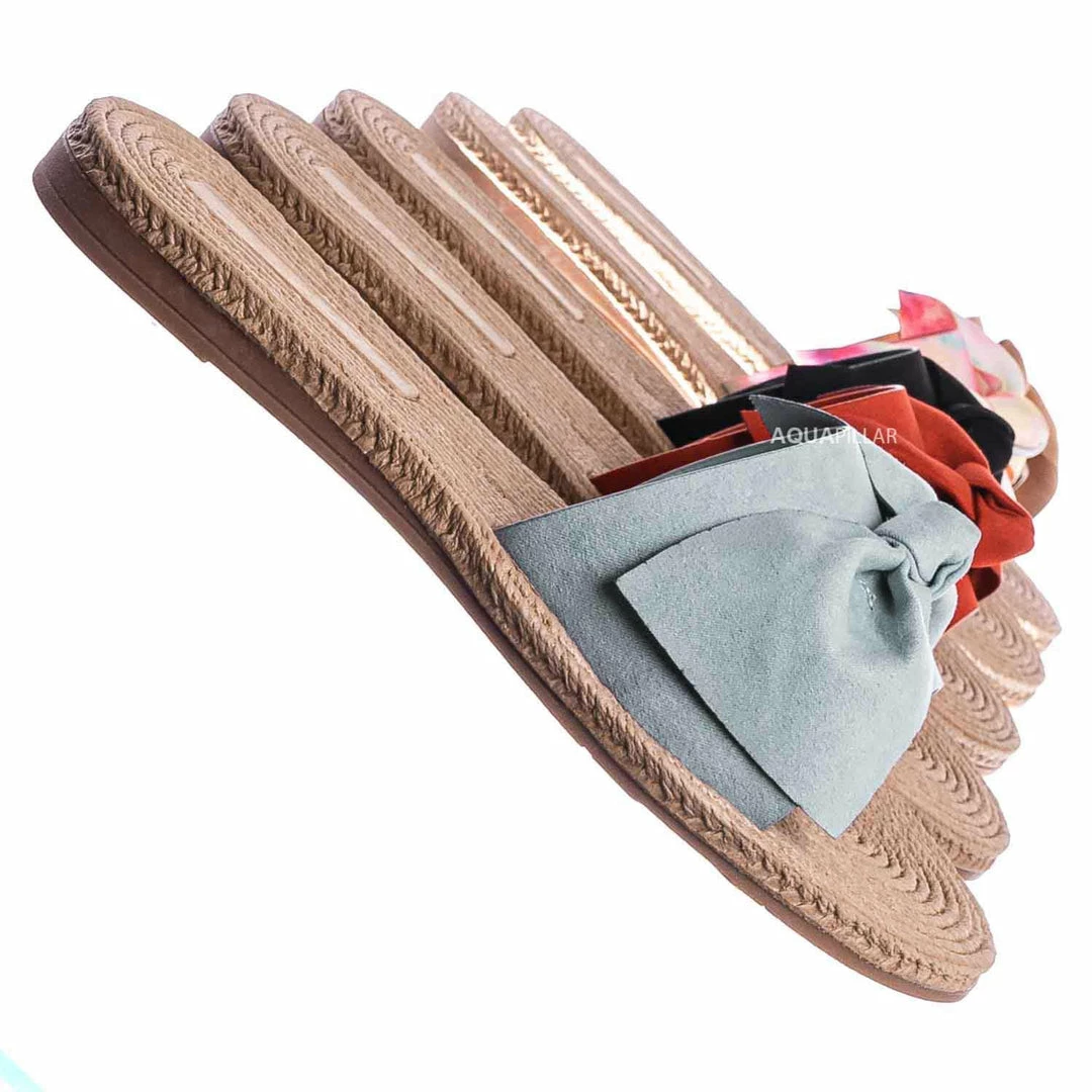 Bamboo Athena12 Espadrille Woven Knotted Bow Slides - Jute Rope Weaved Slip On Sandal