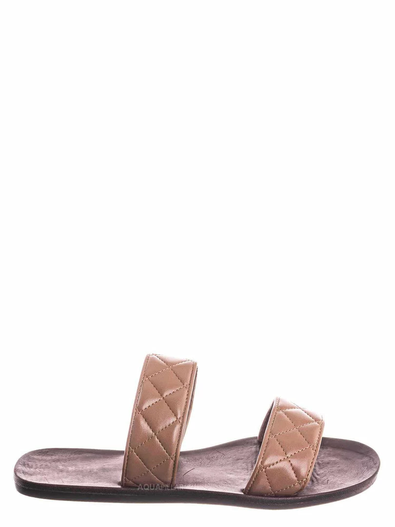 Bamboo Moonbeam65 Quilted Double Strap Slides - Summer Slip On Flat Slipper Sandal